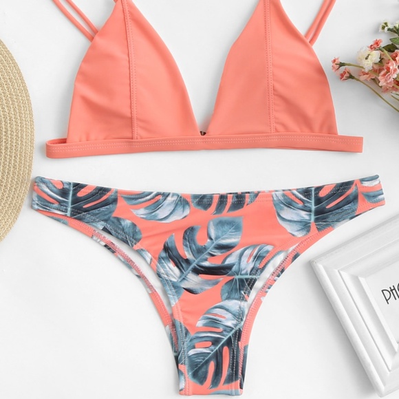 Other - *PRICE DROP* Light Coral Palm Print Bikini Set